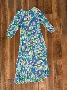 Abstract Floral Maxi Dress in Blue & Green